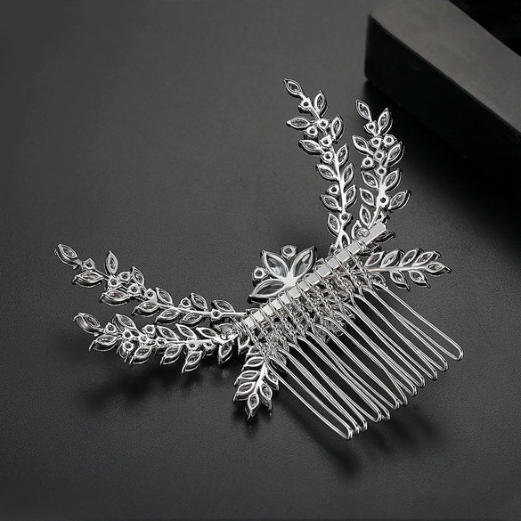 Luxury Floral Zircon Bridal Side Hair Comb With Copper Electroplated Finish And Microinlaid Detail
