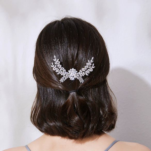 Luxury Floral Zircon Bridal Side Hair Comb With Copper Electroplated Finish And Microinlaid Detail