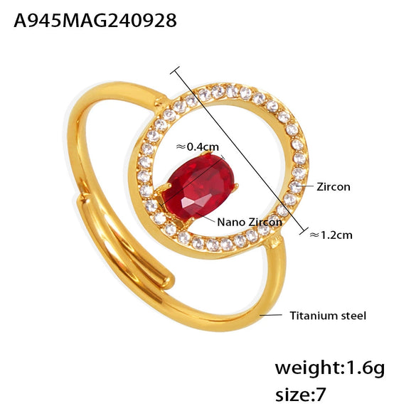 Luxury Geometric Line Opening Adjustable Titanium Steel Gold Plated Hand Inlaid Zircon Women's Ring