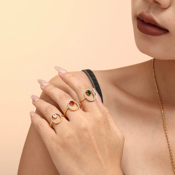 Luxury Geometric Line Opening Adjustable Titanium Steel Gold Plated Hand Inlaid Zircon Women's Ring