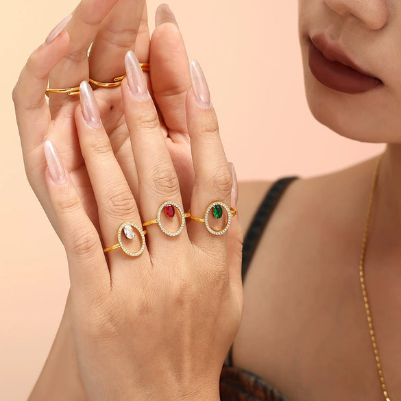 Luxury Geometric Line Opening Adjustable Titanium Steel Gold Plated Hand Inlaid Zircon Women's Ring
