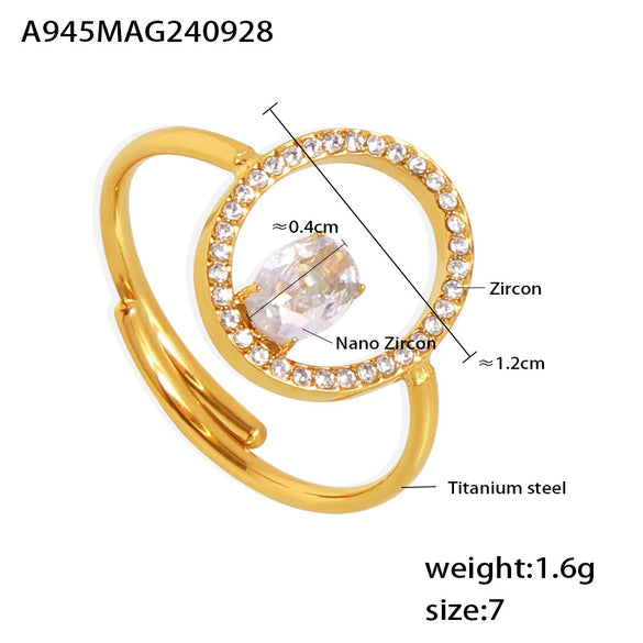Luxury Geometric Line Opening Adjustable Titanium Steel Gold Plated Hand Inlaid Zircon Women's Ring