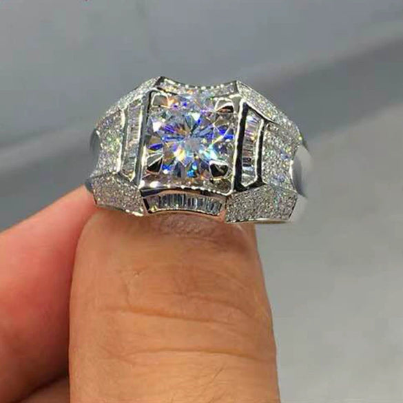 Luxury Geometric Metal Men's Ring With Micro Inlay Electroplated Fashion Jewelry