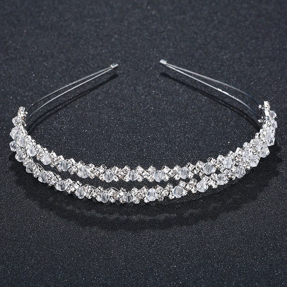 Luxury Handmade Crystal Rhinestone Double Layer Wedding Headband Simple Bridal Hair Accessory For Women