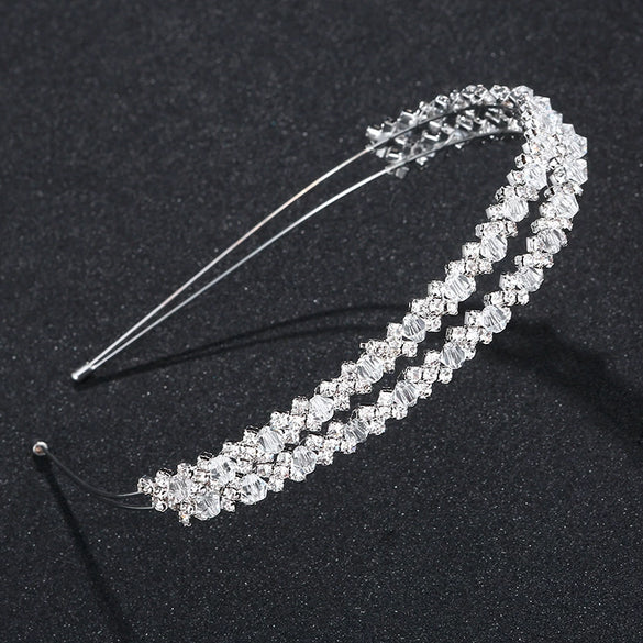 Luxury Handmade Crystal Rhinestone Double Layer Wedding Headband Simple Bridal Hair Accessory For Women