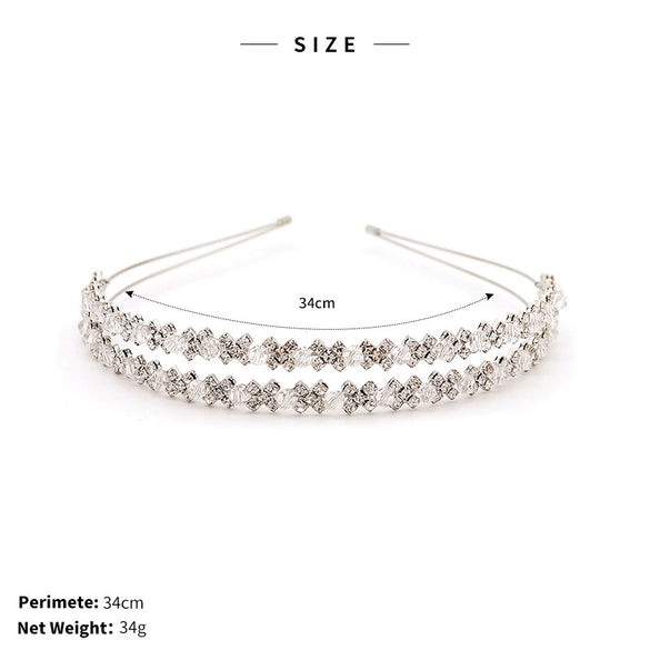 Luxury Handmade Crystal Rhinestone Double Layer Wedding Headband Simple Bridal Hair Accessory For Women