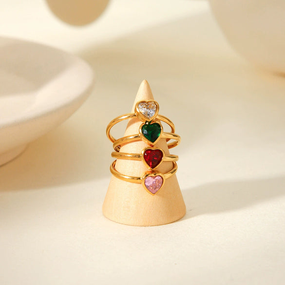 Luxury Heartshaped Diamondencrusted Stainless Steel Women's Open Ring With Electroplating