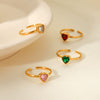 Luxury Heartshaped Diamondencrusted Stainless Steel Women's Open Ring With Electroplating