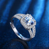 Luxury High End Women's Engagement Ring With Mosan Diamond Silver Plated Geometric Design