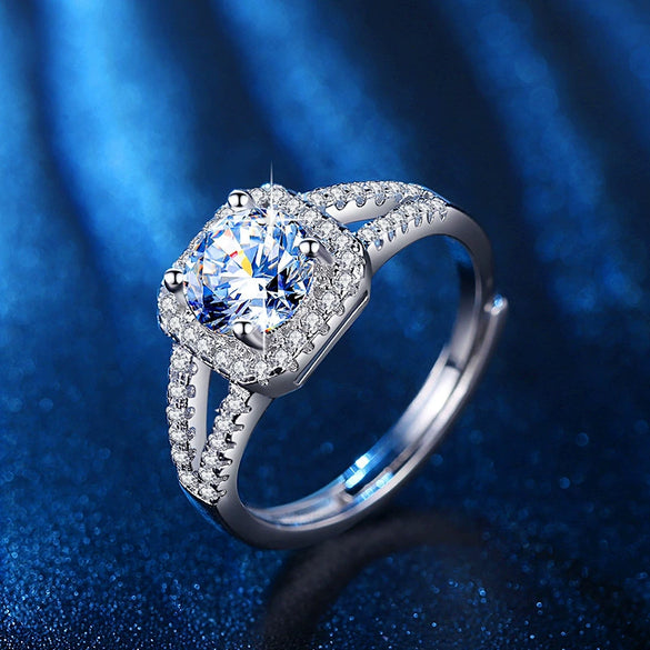 Luxury High End Women's Engagement Ring With Mosan Diamond Silver Plated Geometric Design