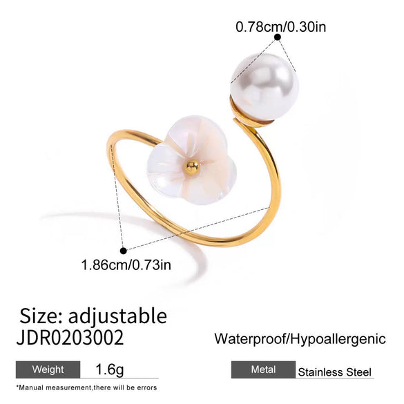 Luxury Highend Ins Style Adjustable Pearl Coil Simple Flower Open Ring