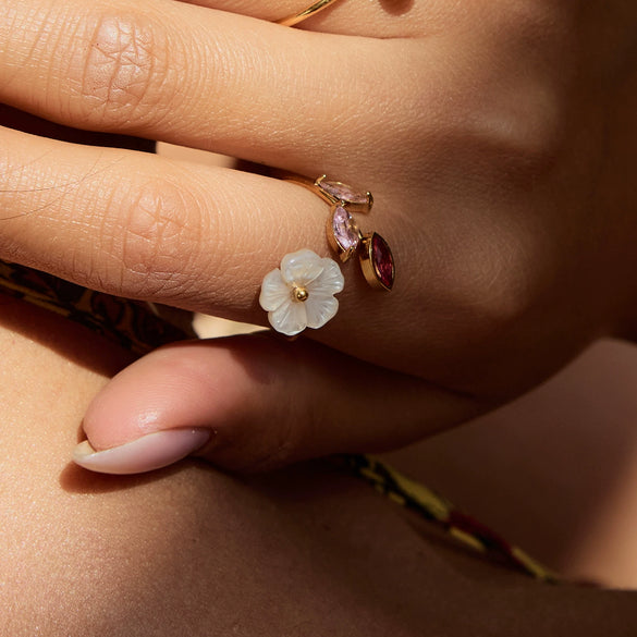 Luxury Highend Ins Style Adjustable Pearl Coil Simple Flower Open Ring