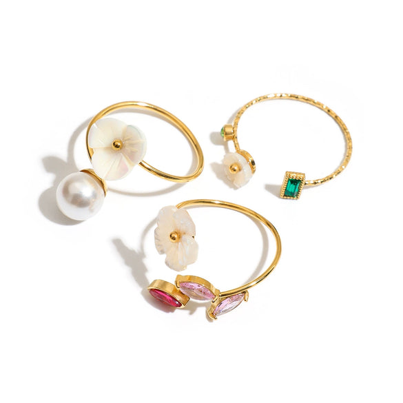 Luxury Highend Ins Style Adjustable Pearl Coil Simple Flower Open Ring