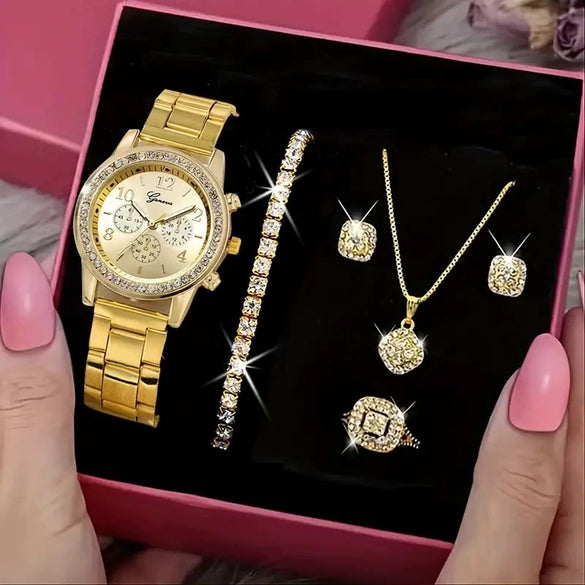 Luxury Ladies Quartz Bracelet Watch With Alloy Case And Stainless Steel Clasp Round Dial Fashion Style