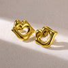 Luxury Metallic Geometric Texture Titanium Steel Earrings With Electroplating Heart And Bow Tie Patterns