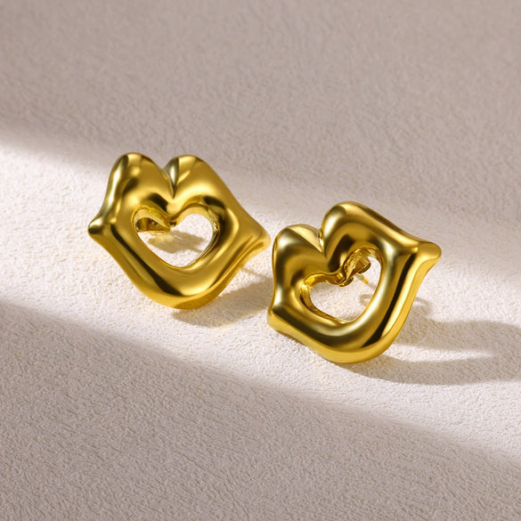 Luxury Metallic Geometric Texture Titanium Steel Earrings With Electroplating Heart And Bow Tie Patterns