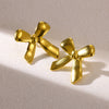Luxury Metallic Geometric Texture Titanium Steel Earrings With Electroplating Heart And Bow Tie Patterns