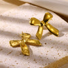Luxury Metallic Geometric Texture Titanium Steel Earrings With Electroplating Heart And Bow Tie Patterns