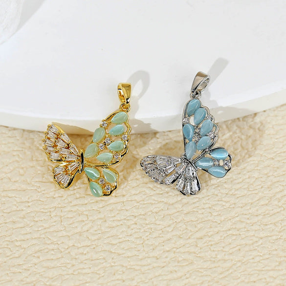 Luxury Multicolor Opal Butterfly Insects Cartoon Style Copper 18K Gold Plated Necklace And Earrings Pendant