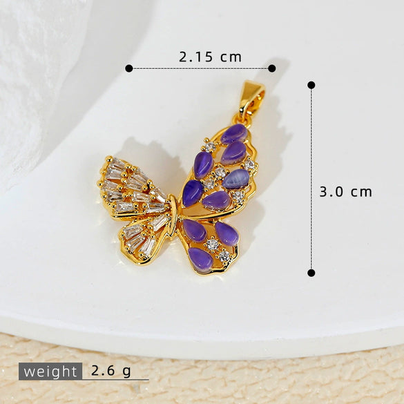 Luxury Multicolor Opal Butterfly Insects Cartoon Style Copper 18K Gold Plated Necklace And Earrings Pendant