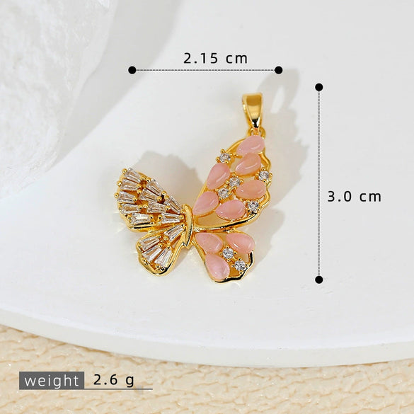 Luxury Multicolor Opal Butterfly Insects Cartoon Style Copper 18K Gold Plated Necklace And Earrings Pendant
