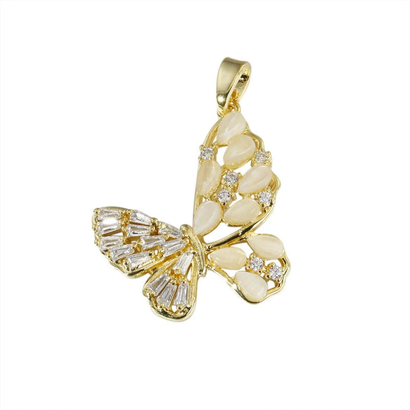 Luxury Multicolor Opal Butterfly Insects Cartoon Style Copper 18K Gold Plated Necklace And Earrings Pendant