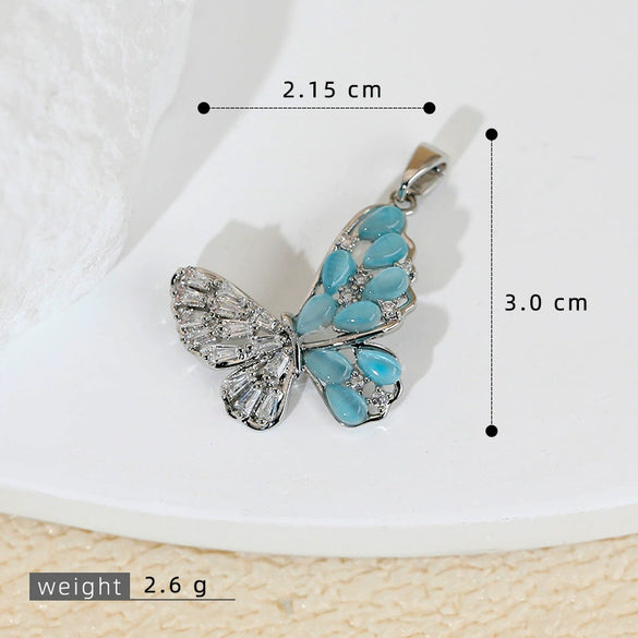 Luxury Multicolor Opal Butterfly Insects Cartoon Style Copper 18K Gold Plated Necklace And Earrings Pendant
