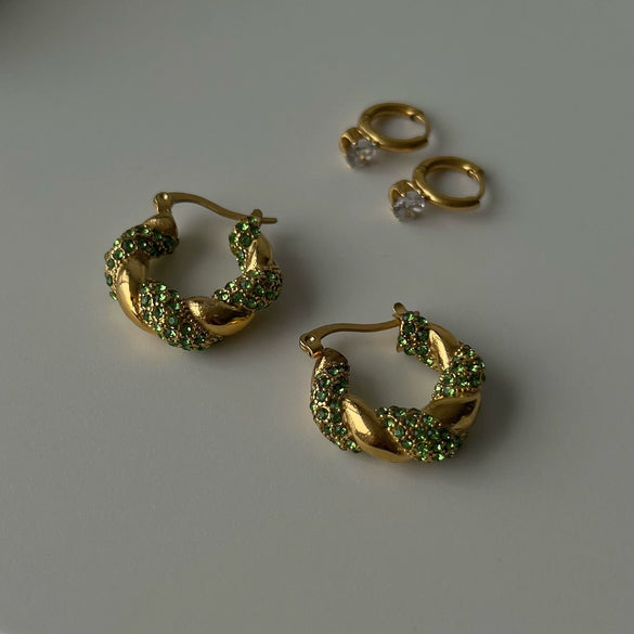 Luxury Niche Ins Style Minimalist Geometric Titanium Steel Stainless Steel Diamond Small Zircon Pendant Earrings 18K Real Gold Electroplated