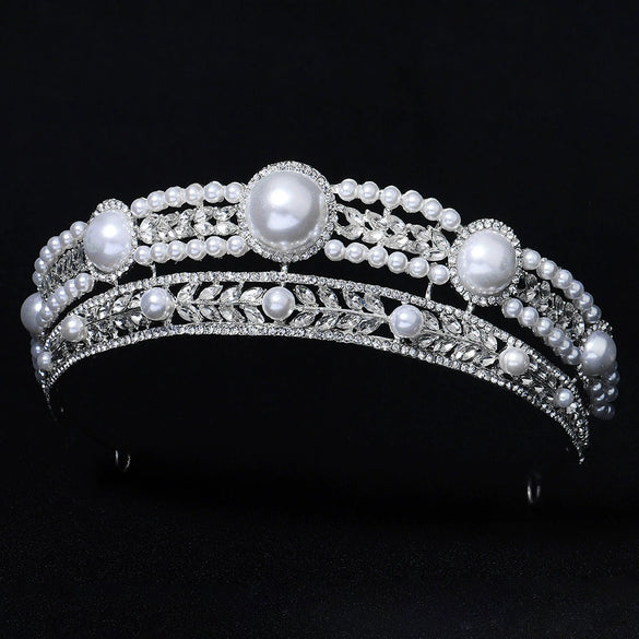 Luxury Pearl Rhinestone Crown For Women Princess Bridal Wedding Headpiece For Ceremony Banquet Party And Photography Accessories