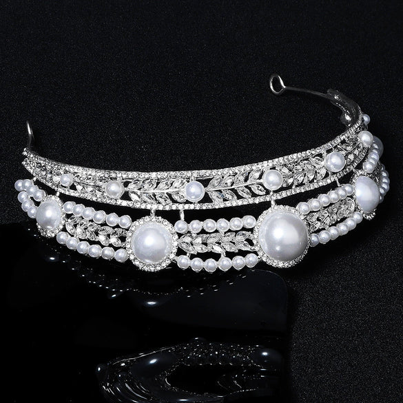 Luxury Pearl Rhinestone Crown For Women Princess Bridal Wedding Headpiece For Ceremony Banquet Party And Photography Accessories