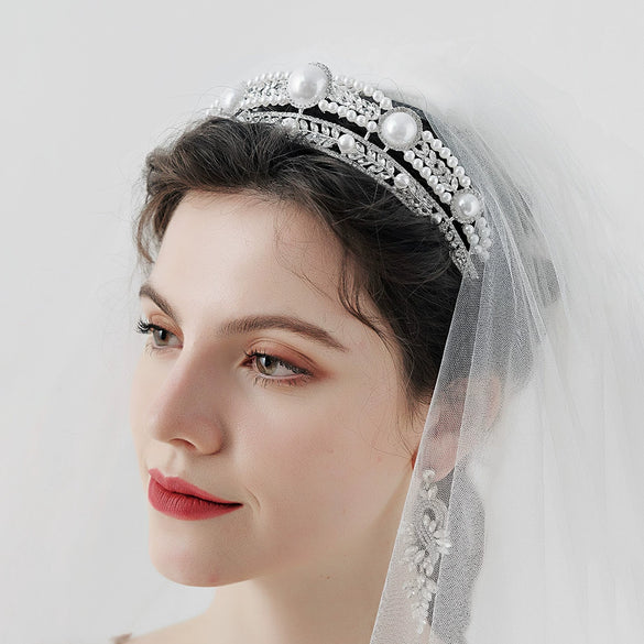 Luxury Pearl Rhinestone Crown For Women Princess Bridal Wedding Headpiece For Ceremony Banquet Party And Photography Accessories