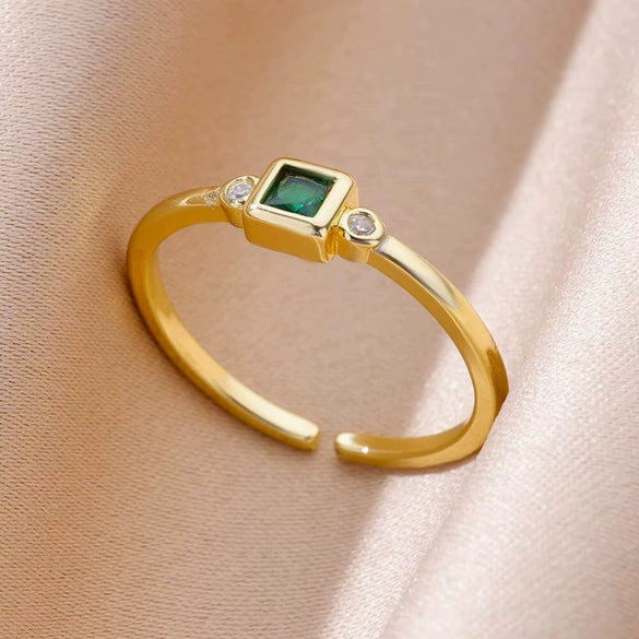 Luxury Retro Goldplated Heart Emerald Ring With Diamonds Copper Synthetic Zircon Geometric Style For Women