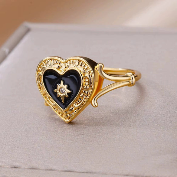 Luxury Retro Goldplated Heart Emerald Ring With Diamonds Copper Synthetic Zircon Geometric Style For Women