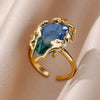 Luxury Retro Goldplated Heart Emerald Ring With Diamonds Copper Synthetic Zircon Geometric Style For Women