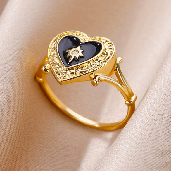 Luxury Retro Goldplated Heart Emerald Ring With Diamonds Copper Synthetic Zircon Geometric Style For Women