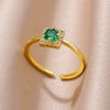 Luxury Retro Goldplated Heart Emerald Ring With Diamonds Copper Synthetic Zircon Geometric Style For Women