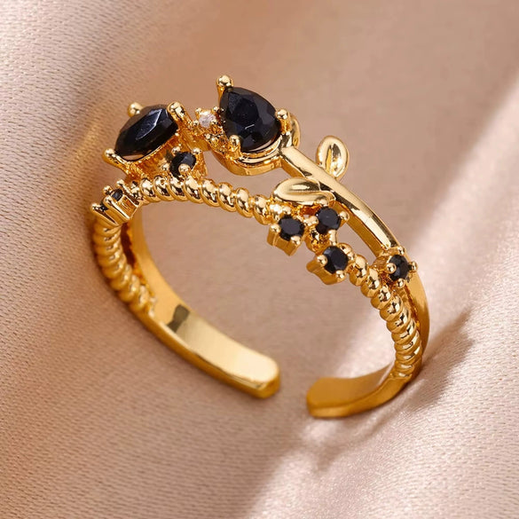Luxury Retro Goldplated Heart Emerald Ring With Diamonds Copper Synthetic Zircon Geometric Style For Women