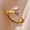 Luxury Retro Goldplated Heart Emerald Ring With Diamonds Copper Synthetic Zircon Geometric Style For Women