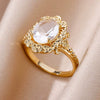 Luxury Retro Goldplated Heart Emerald Ring With Diamonds Copper Synthetic Zircon Geometric Style For Women