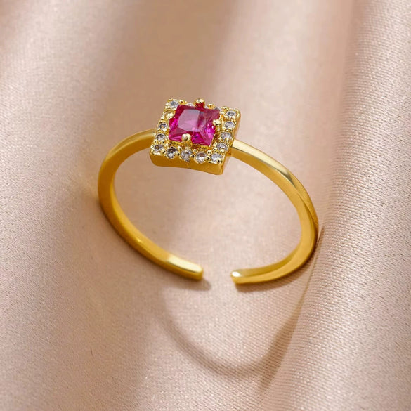 Luxury Retro Goldplated Heart Emerald Ring With Diamonds Copper Synthetic Zircon Geometric Style For Women