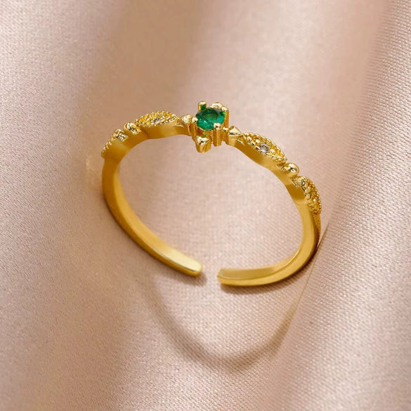Luxury Retro Goldplated Heart Emerald Ring With Diamonds Copper Synthetic Zircon Geometric Style For Women