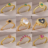 Luxury Retro Goldplated Heart Emerald Ring With Diamonds Copper Synthetic Zircon Geometric Style For Women