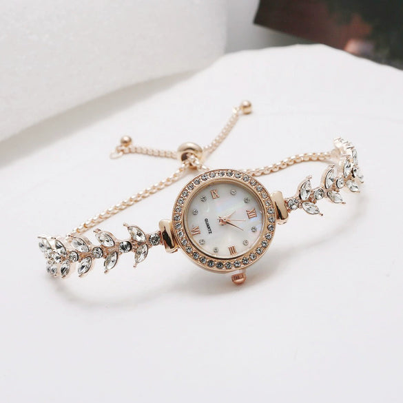 Luxury Rhinestone Adjustable Women's Watch Strap Bracelet Stainless Steel And Alloy Material Round Shape Leisure Style