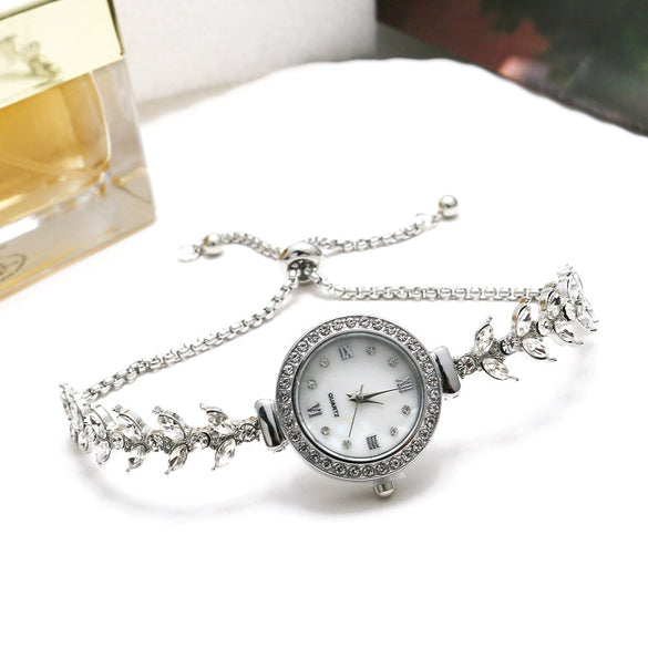 Luxury Rhinestone Adjustable Women's Watch Strap Bracelet Stainless Steel And Alloy Material Round Shape Leisure Style