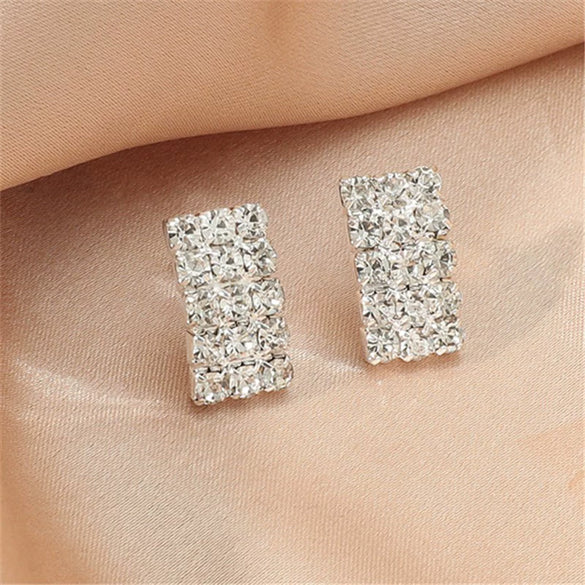 Luxury Shiny Rhinestone Square Earrings For Women Copper Electroplated Claw Set Dangle Earrings