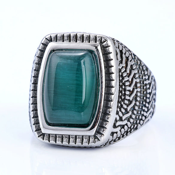 Luxury Simple Jewelry Titanium Steel Ring With Emerald Opal For Unisex Oil Treatment
