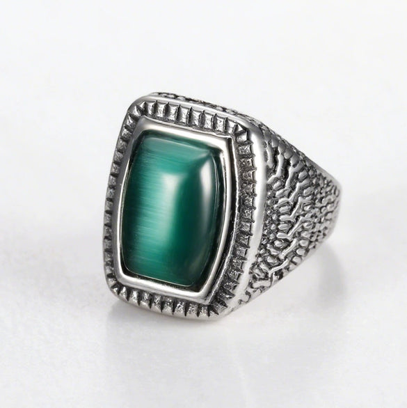 Luxury Simple Jewelry Titanium Steel Ring With Emerald Opal For Unisex Oil Treatment