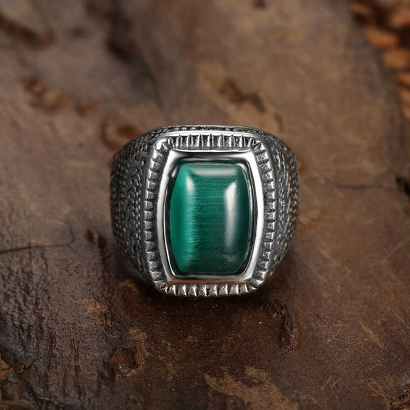 Luxury Simple Jewelry Titanium Steel Ring With Emerald Opal For Unisex Oil Treatment