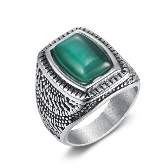 Luxury Simple Jewelry Titanium Steel Ring With Emerald Opal For Unisex Oil Treatment