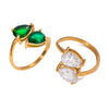 Luxury Stainless Steel Open Ring With Green Water Drop Zircon And Electroplating Treatment For Women